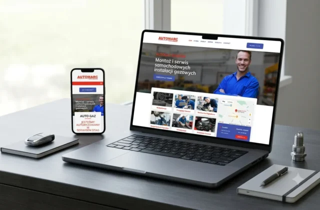 Mockup strony AutoMarc.pl na laptopie i telefonie