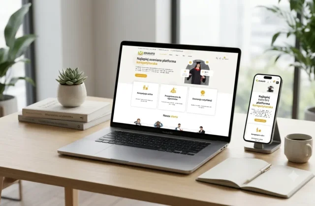 Mockup portalu edukacyjnego Edukato.pl na laptopie i telefonie
