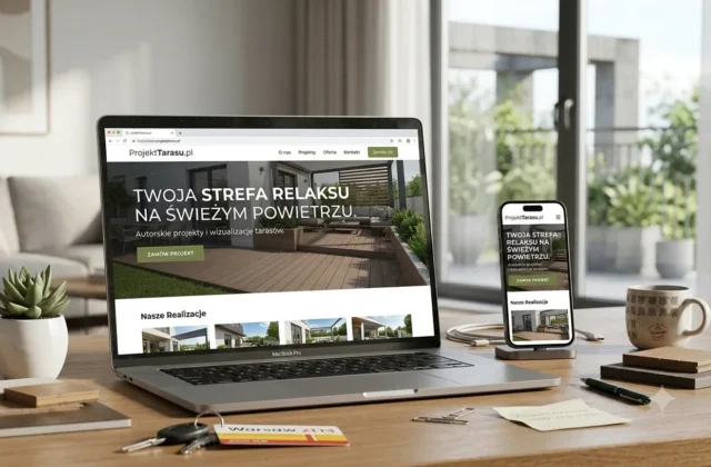 Mockup strony ProjektTarasu.pl na laptopie i telefonie