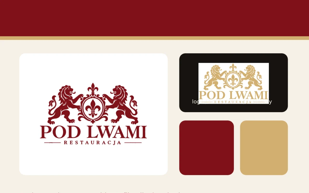 Identyfikacja wizualna Restauracji Pod Lwami — logo, bordo, złoto i system marki