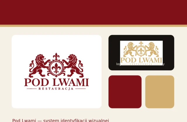 Identyfikacja wizualna Restauracji Pod Lwami — logo, bordo, złoto i system marki
