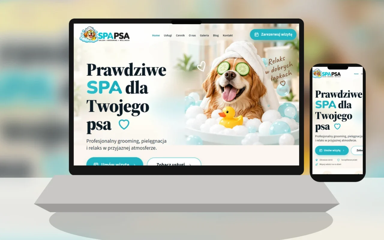 Mockup strony internetowej SPA PSA na laptopie i telefonie
